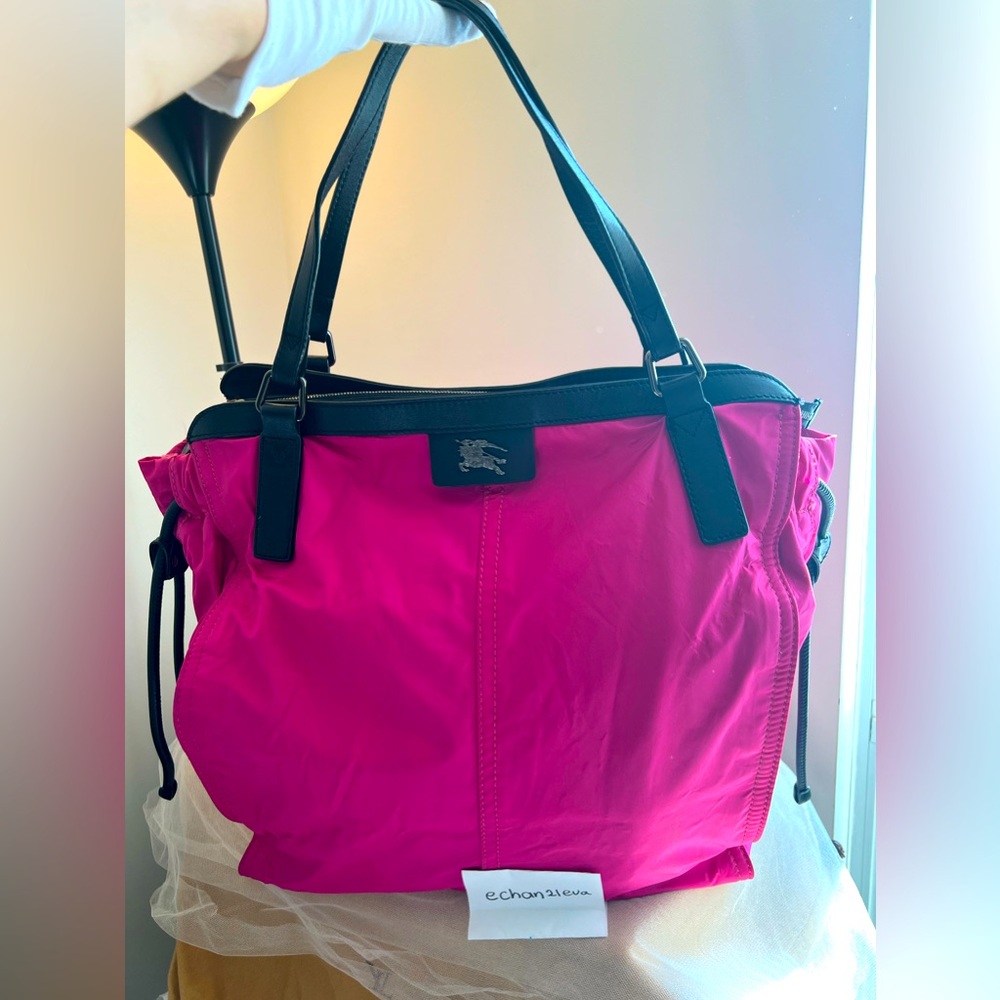 (Last One! Hot Pink) Burberry London Buckleigh Nylon Tote Bag in Hot Pink